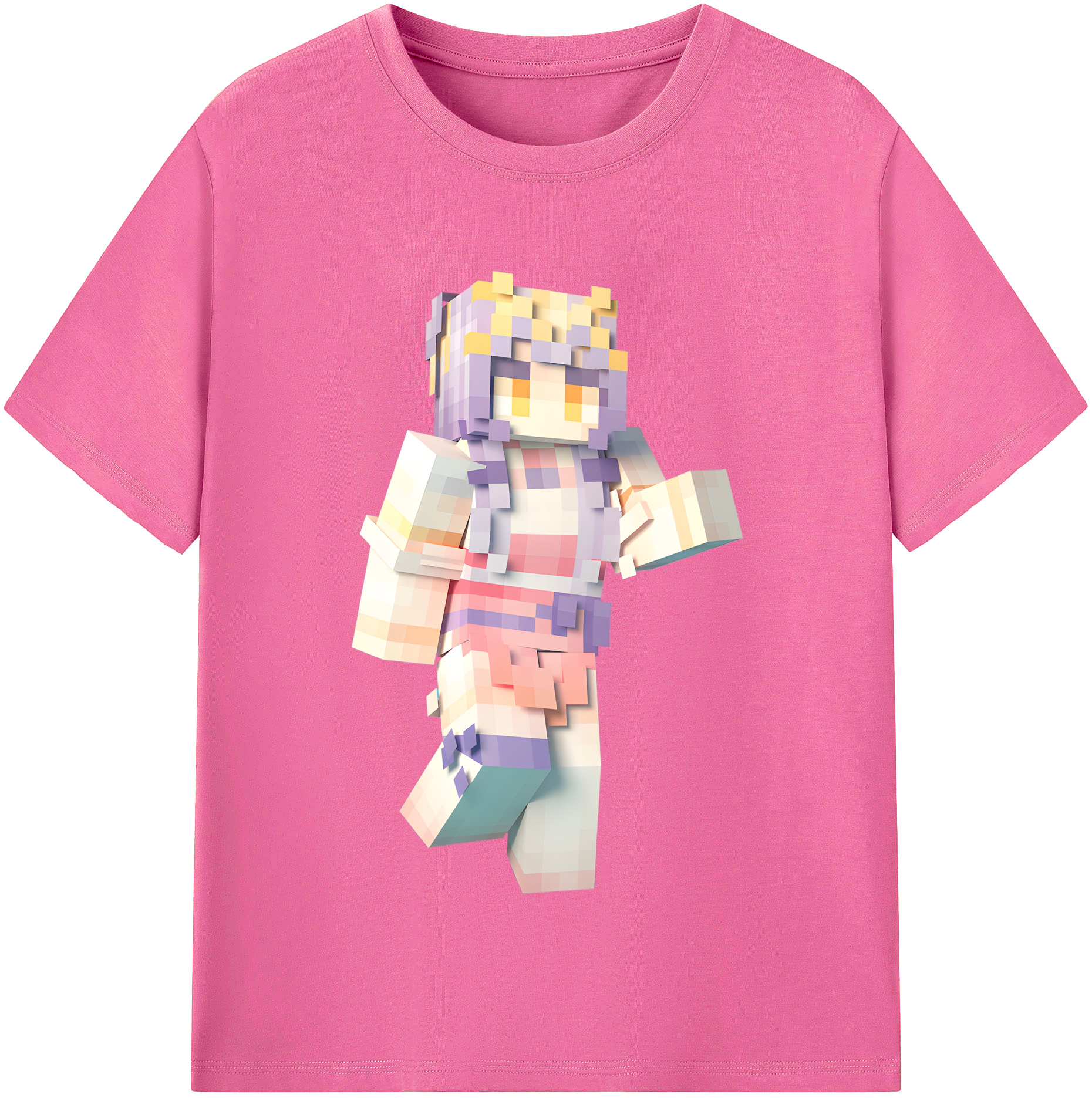 （画像用） マインクラフト ブロックの世界 Minecraft MC Block world レディースカジュアルプリントTシャツ（綿100％）